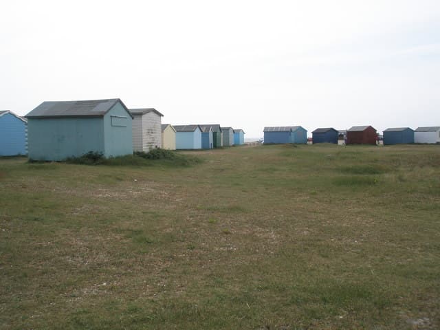 Colourful beach huts along the seafront at Hayling Island